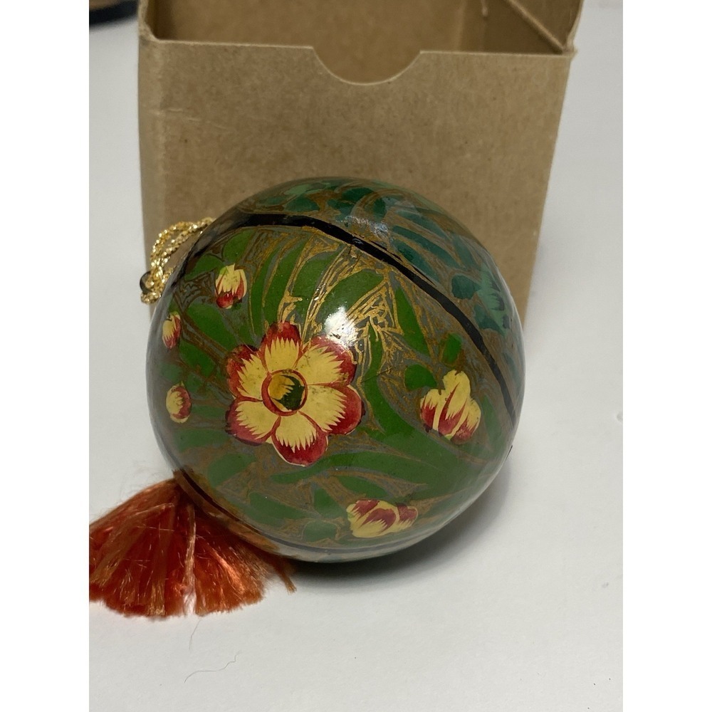 Vintage India Hand Painted Floral Christmas‎ Ornament.